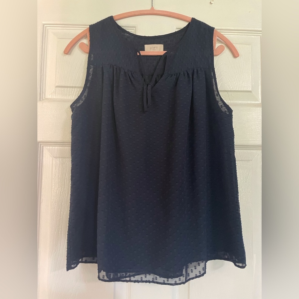 Loft Swiss Dot Tie-front Navy Blouse, Size S